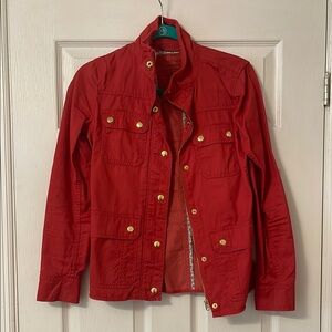 J. Crew Red Fit Relaxed Boyfriend Field Jacket with Gold Accents